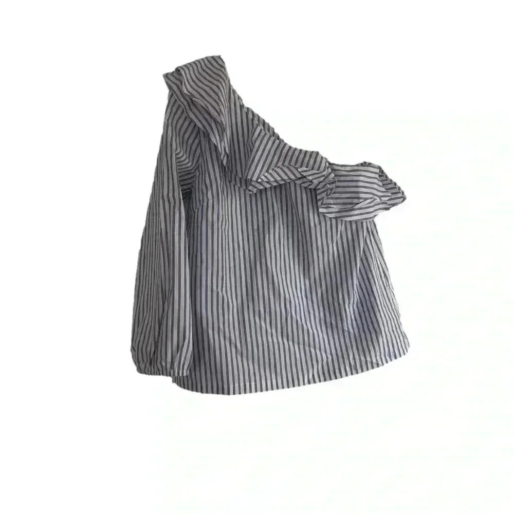 J Crew Striped Blue and White One Sleeve Top Size 2 NWT